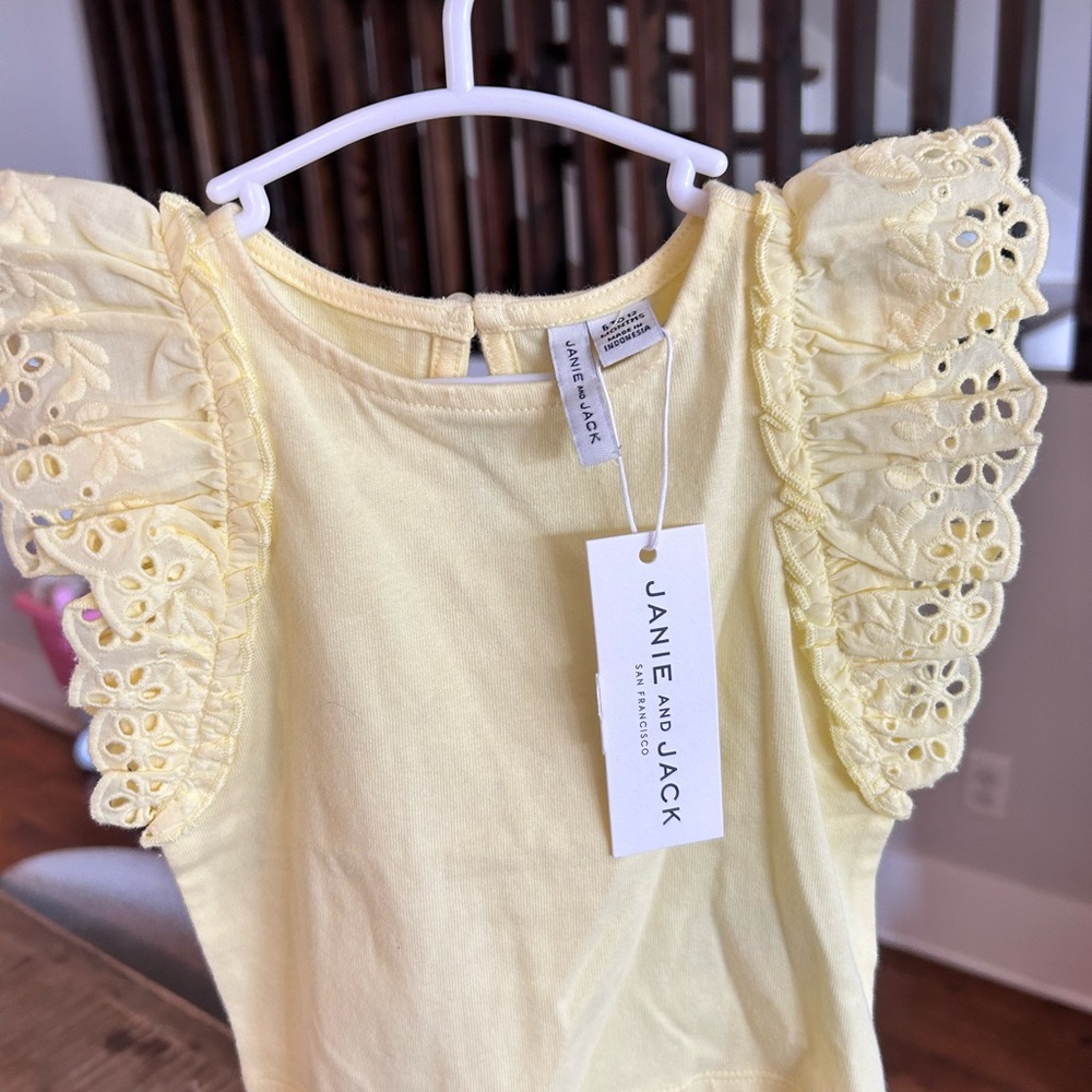Janie and Jack Yellow Eyelet Sleeve Top 6-12 month